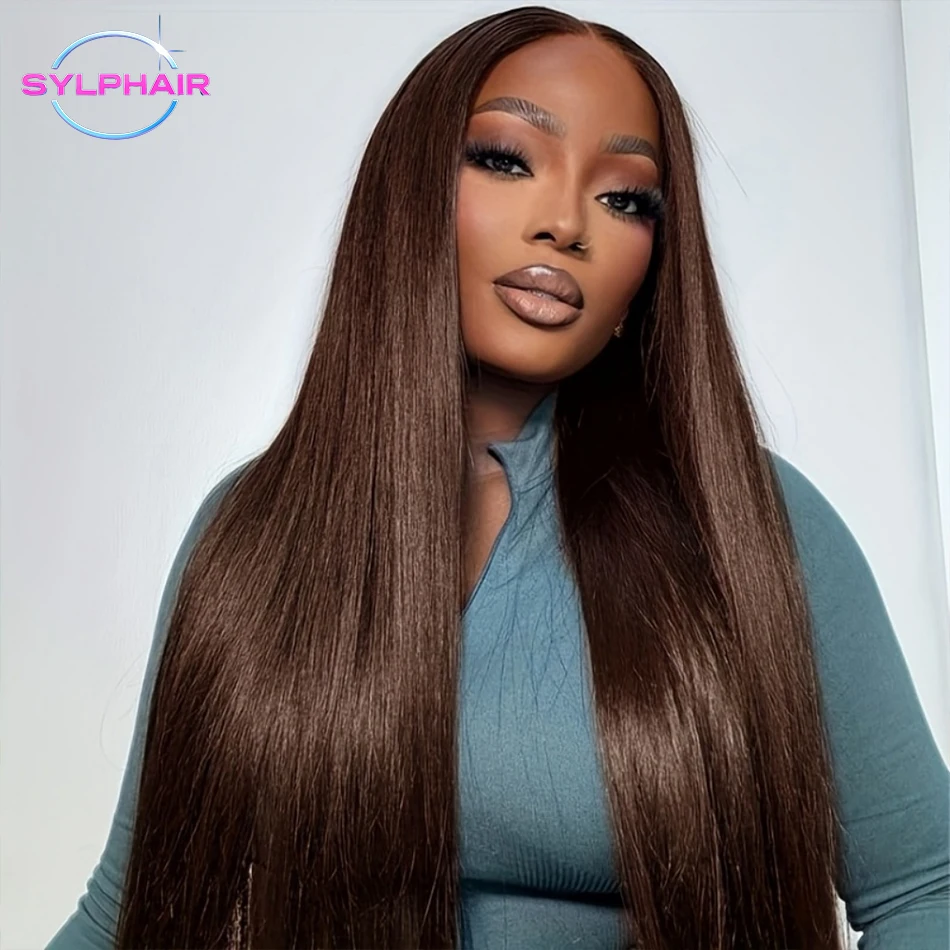 

200% Density 13x6 HD Straight Lace Frontal Human Hair Wigs 13x4 Chocolate Brown Lace Front Wigs Human Hair Pre Plucked Hairline