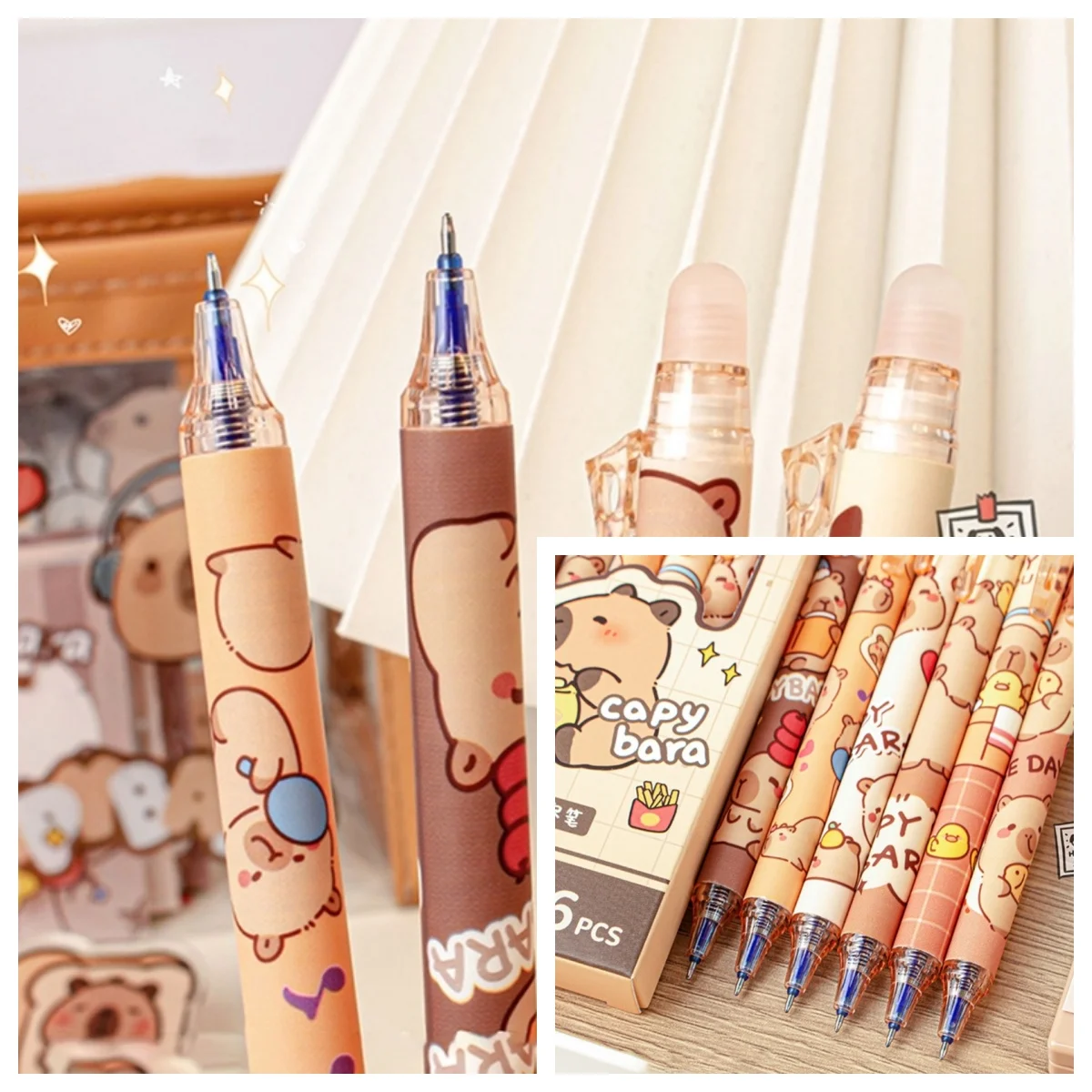 6 шт./компл., мягкие гелевые чернила, стираемая ручка, гелевая ручка с мультяшной тематикой для школы и офиса, 40JB