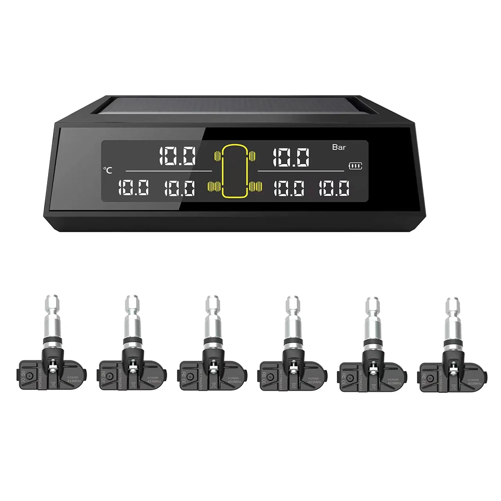 

Black Tire Pressure Sensor Monitoring System Easy Installation LCD Replacement USB Charging Wireless Accessories