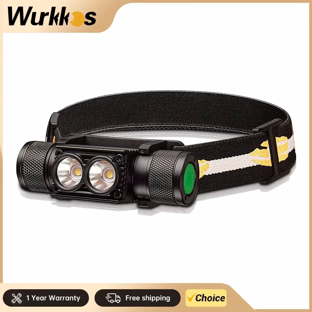 Wurkkos H25L USB Rechargeable 1200LM 18650 Headlamp Dual LH351D 90CRI 5000K Head Flashlight IPX4 Camping Fishing Torch