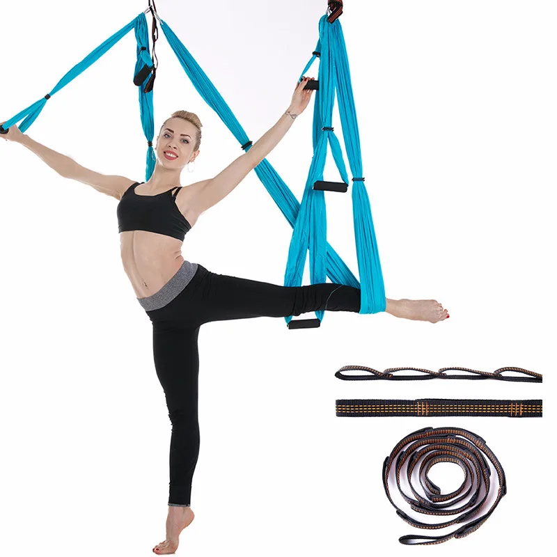 Indoor Yoga Hammock Set with Flower Pattern Extension Straps for Aerial Yoga Sport Fitness Entertainment Body Building Equipment