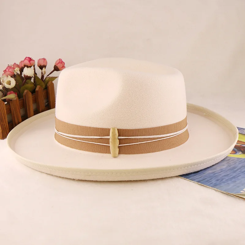 Independent Station European And American Style Woolen Curling Fedora Hat Feather Big Brim Top Hat Color Matching Hat