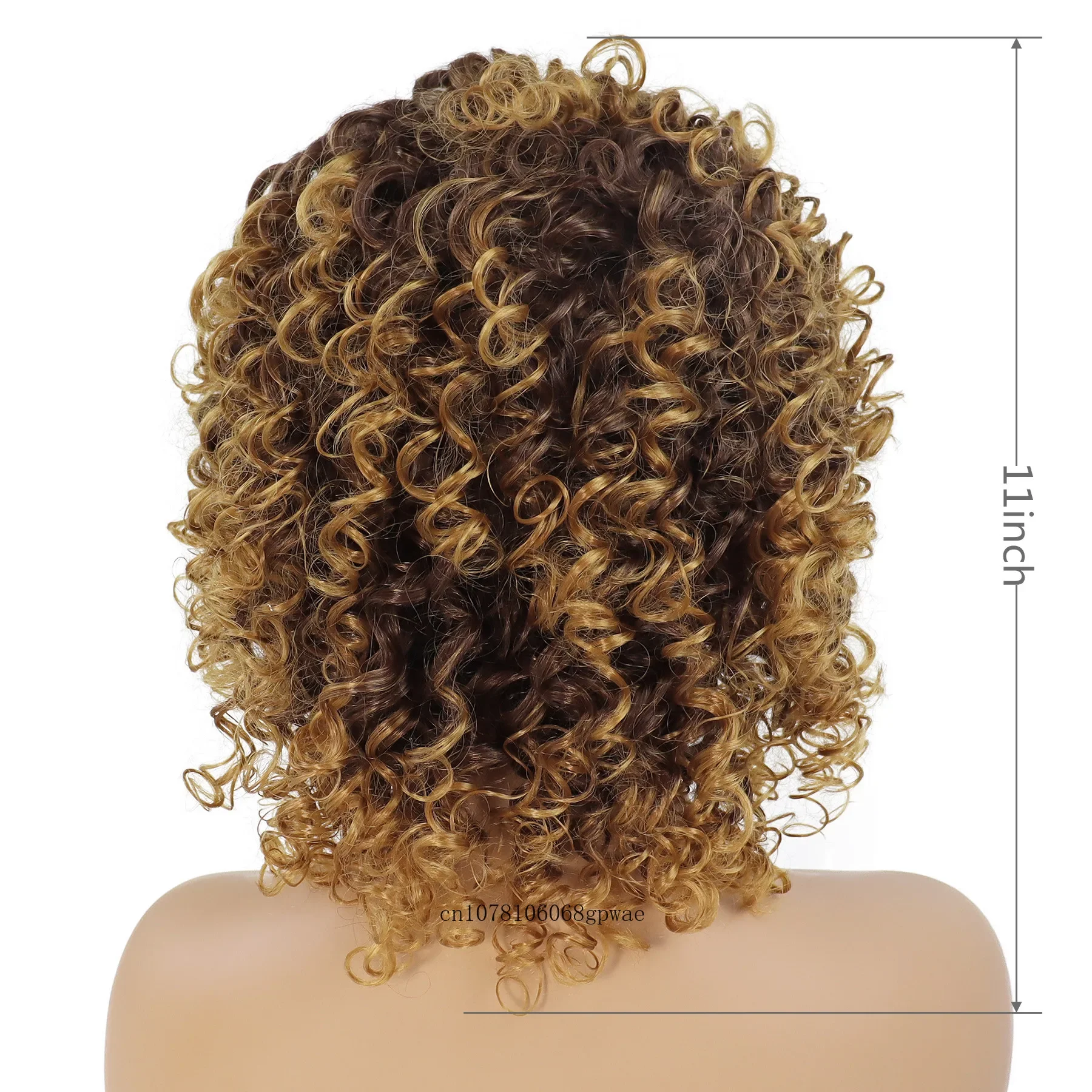 Peruca marrom clara ombre sintética para mulheres negras, perucas curly afro curtas, despedida lateral, cosplay diário, festa de Halloween, aparência natural