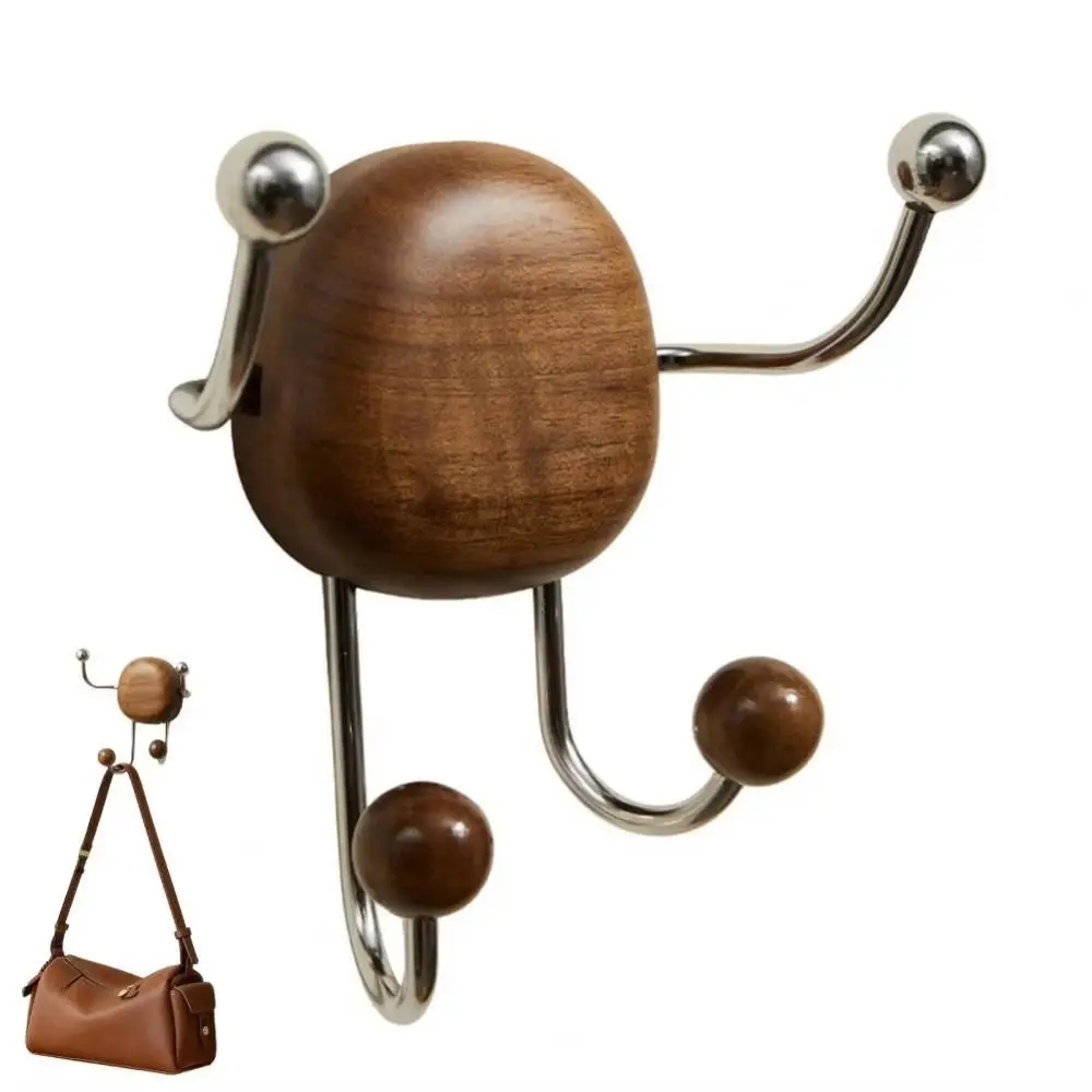 Solid Wood Wall Mounted Organizer Rustproof Stainless Steel Wall Mounted Hanger Household Removable Suction Cup Hook Rack
