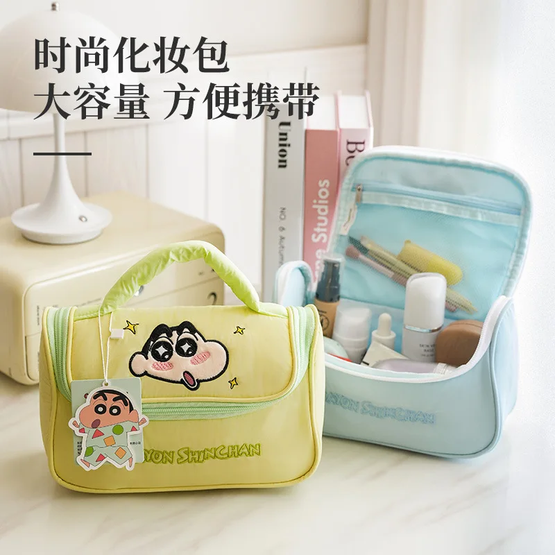 Crayon Shin-chan Makeup Cases Color Blocking Handheld Makeup Pouch Kawaii Down Bag Large Capacity Portable Cute Storage Bag