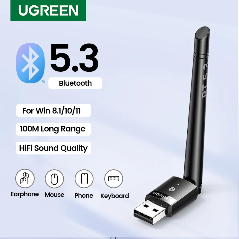 UGREEN USB Bluetooth 5.3 Adapter for PC Speaker Wireless Mouse Keyboard Music Audio Receiver Transmitter Bluetooth Dongle