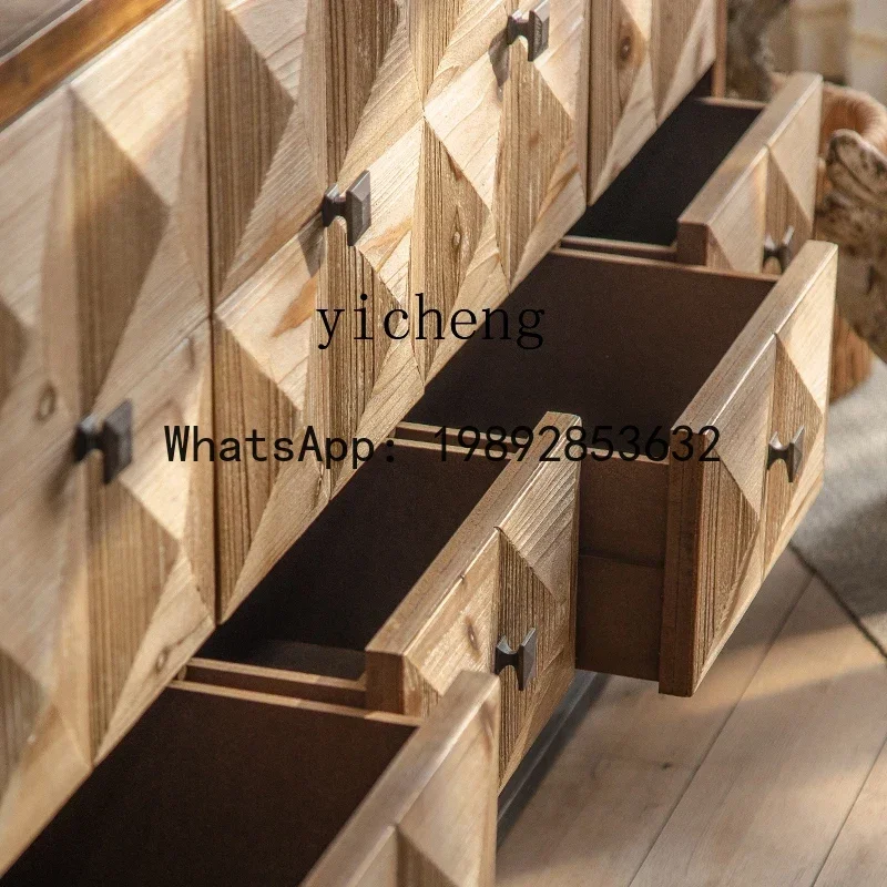 wabi sandy wind retro old solid wood foyer entrance cabinet American country bed and breakfast hotel decorative sofa