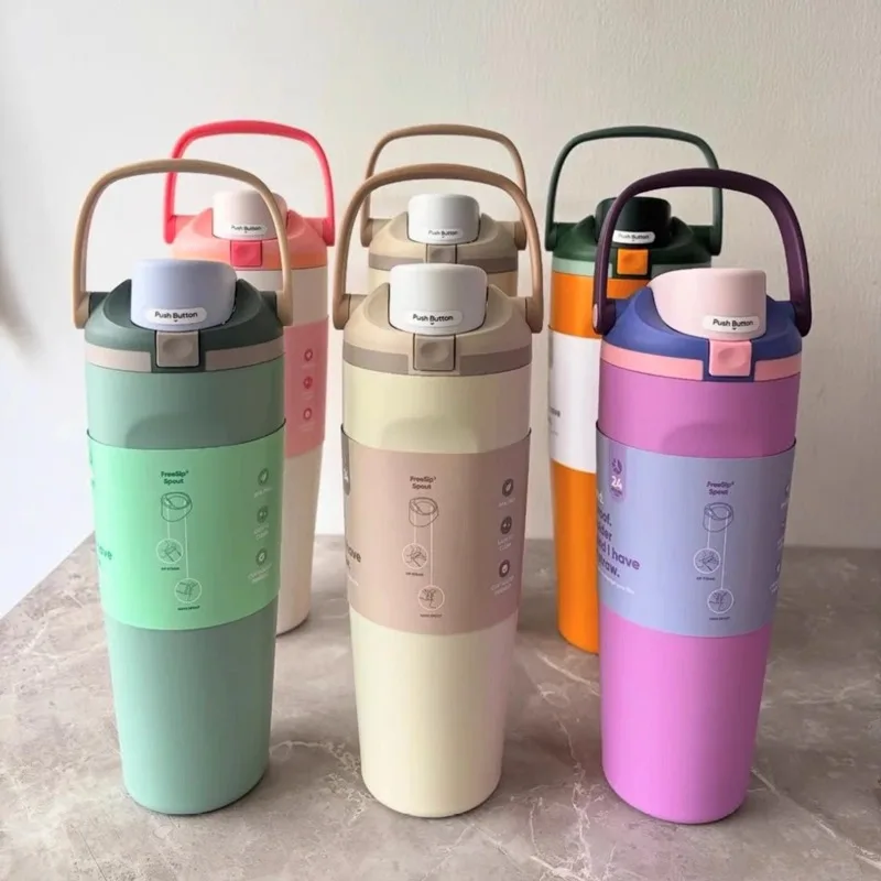 30oz Insulated Stainless Steel Water Bottle Dual Sip Straw & Direct Spout Leak Proof with Handle Car Cup Holder Friendly Sports