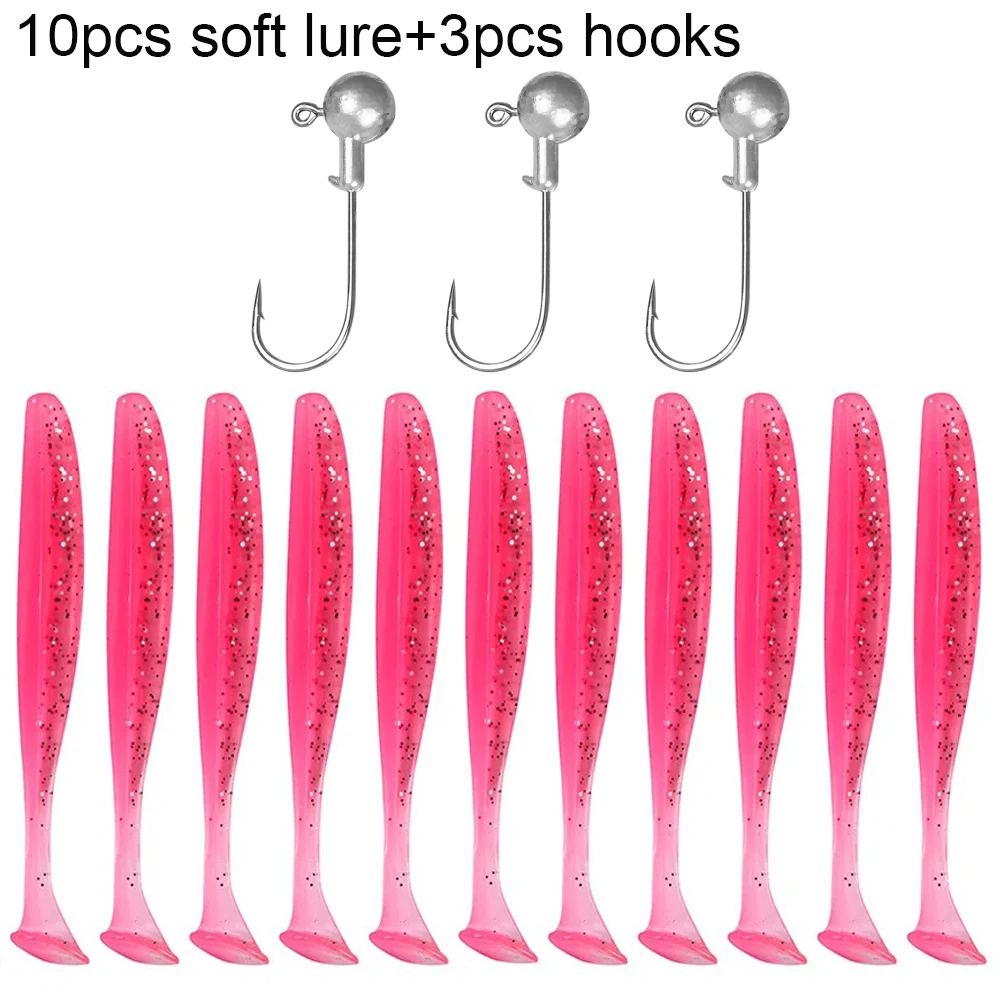 10PCS Weicher Köder 5,5 cm 7cm 10cm T Schwanz Wurm 3PCS Jigging Kopf Haken 3g 5g 10g Metall Jig Karpfen Angeln Pesca Swimbait Getriebe Kit Köder