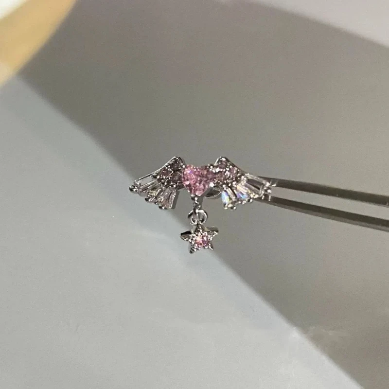 1 Pcs Pink Love Heart Wings Star Pendant Ear Bone Nail 316L Stainless Steel Piercing Earring Y2K Punk Jewelry Women Accessories