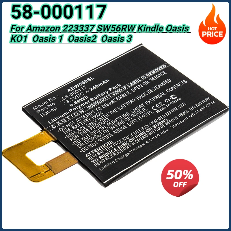 

240mAh Battery 58-000117 for Amazon 223337 SW56RW Kindle Oasis KO1 Oasis 1 Oasis2 Oasis 3 E-reader Battery