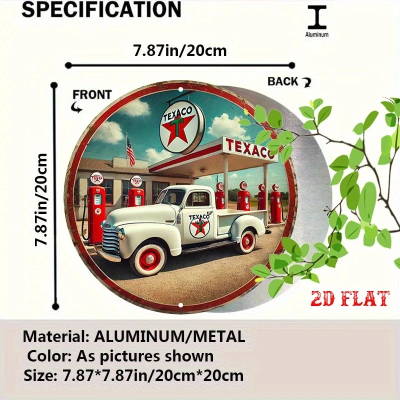 Hd Tin Sign Retro Texaco Gas Station Pickup Truck Round Metal Wall Art Vintage Garage Decoration