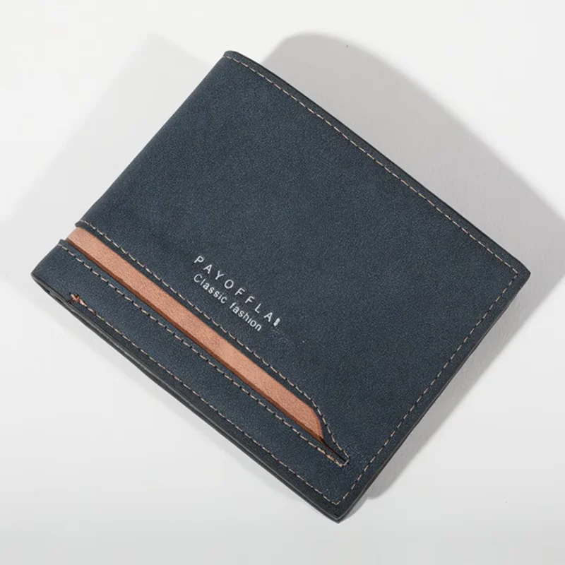 Men\'s Short Wallet Retro Splicing Color Block Frosted Fabric Horizontal Card Bag Wallet