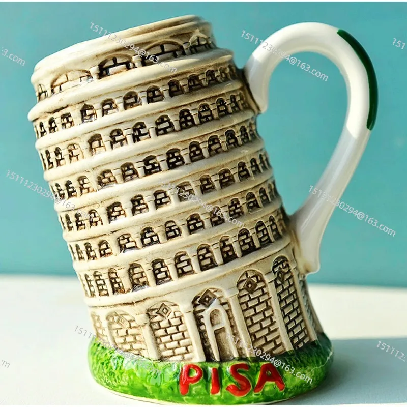 

Leaning Tower of Pisa Ceramic Mug, Hand-Painted 3D Souvenir Coffee Cup for Rome Italy Travel Memory