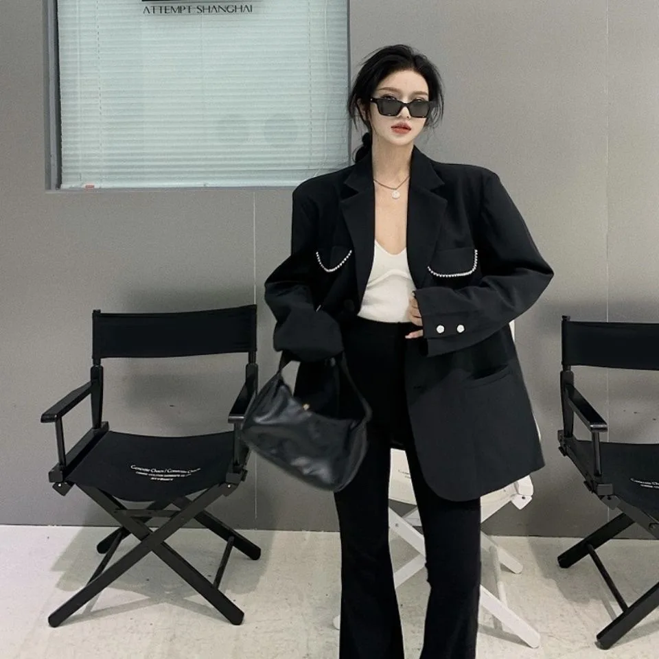 

Blazer Oversize Women Women'S Summer Suit Office Lady Winter Breasted Clothes Large Coats Version Top Work Fall Striped Pocket