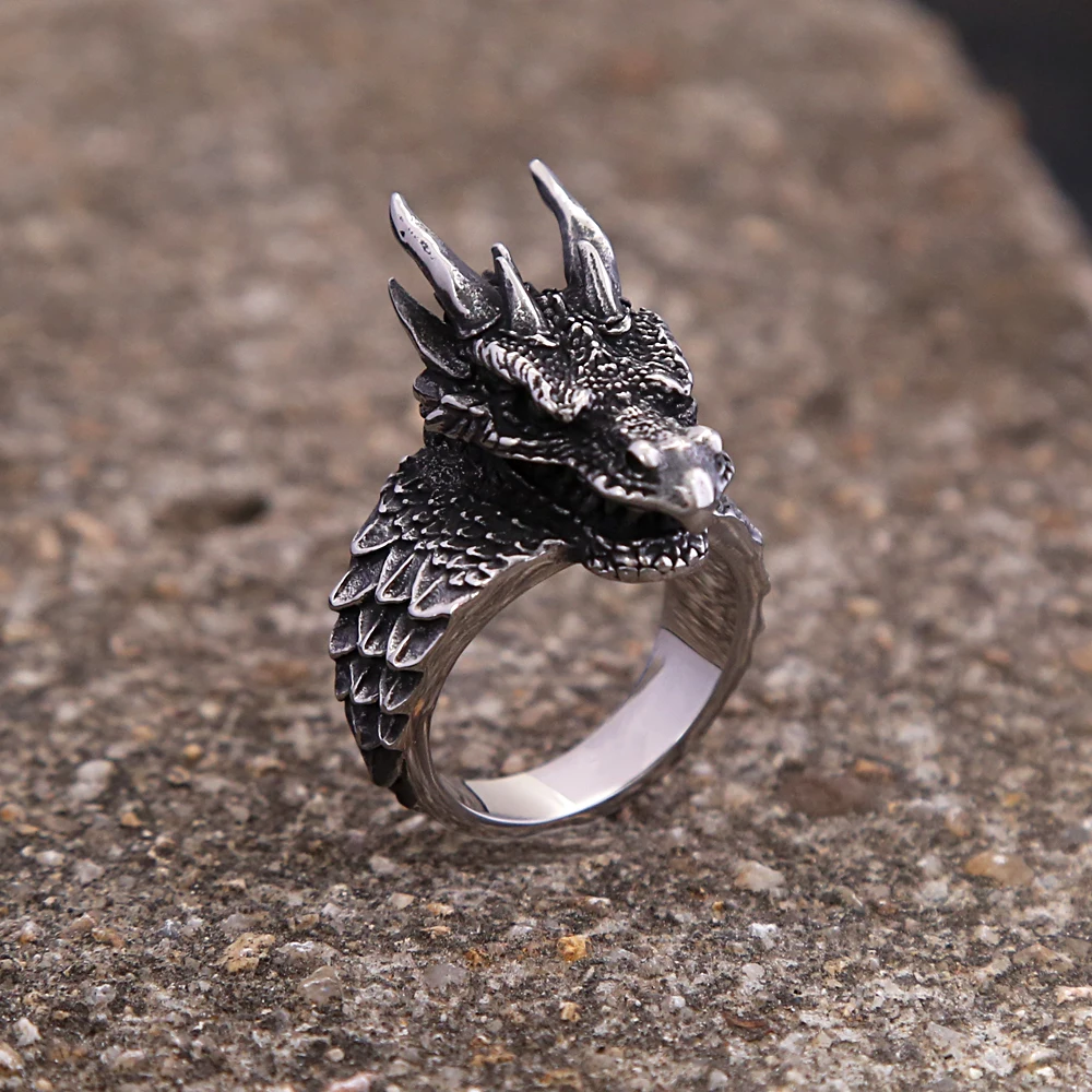 Fashion Retro Dragon Ring Stainless Steel Creative Men's Animal Ring Punk Biker Amulet Personalized Jewelry Gift Wholesale