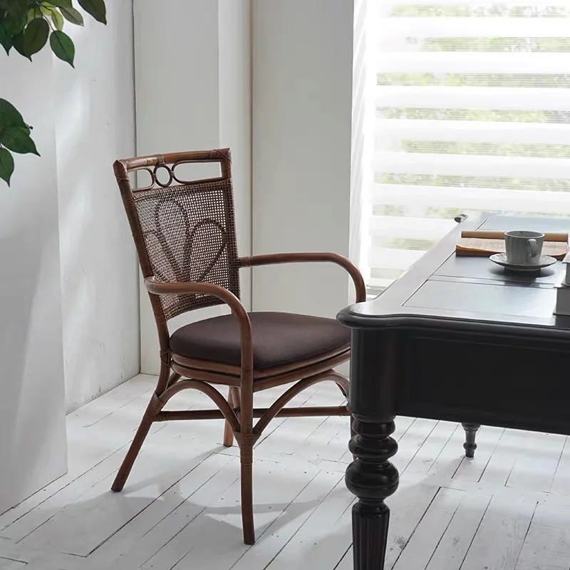 Natural real rattan dining chair single balcony leisure  B & B restaurant rattan chair