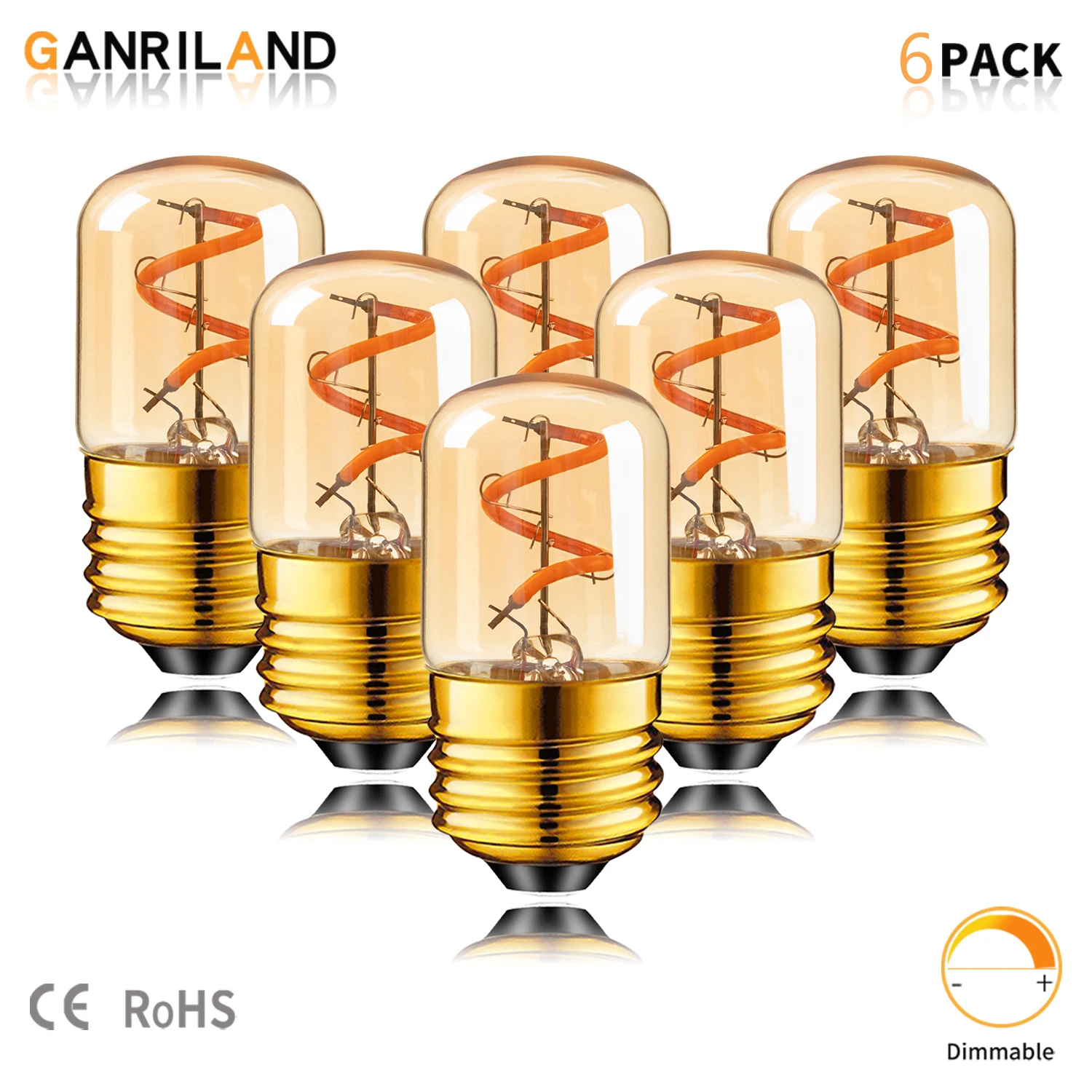 6Pack Spiral LED Filament Tube Edison Light Bulbs 1.5W E27 2200K Dimmable 15W Equivalent Small Bulb For Bedside Indoor Decor