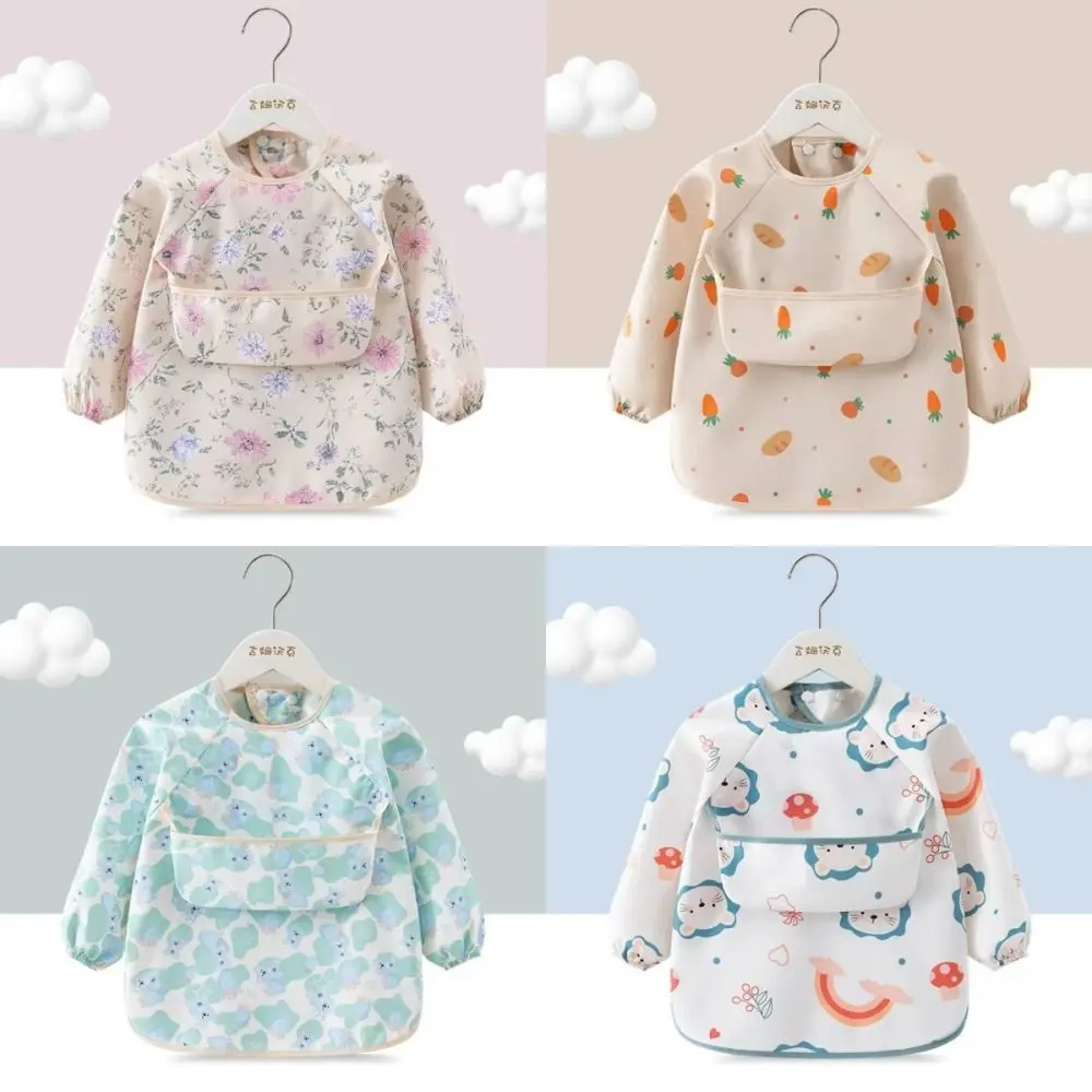 New Waterproof Child Feeding Bib Rice Pocket Soft Long Sleeve Apron Feeding Blouse Children's Feeding Smock Toddler Bibs