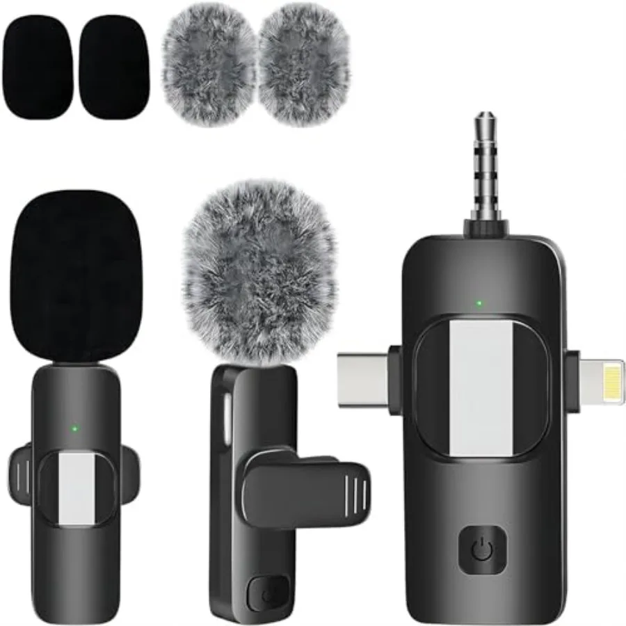 

3 in 1 Mini Wireless Lavalier Microphone for iPhone Android Phone Camera laptops Computer for Video Rrding LiveShows Interviews