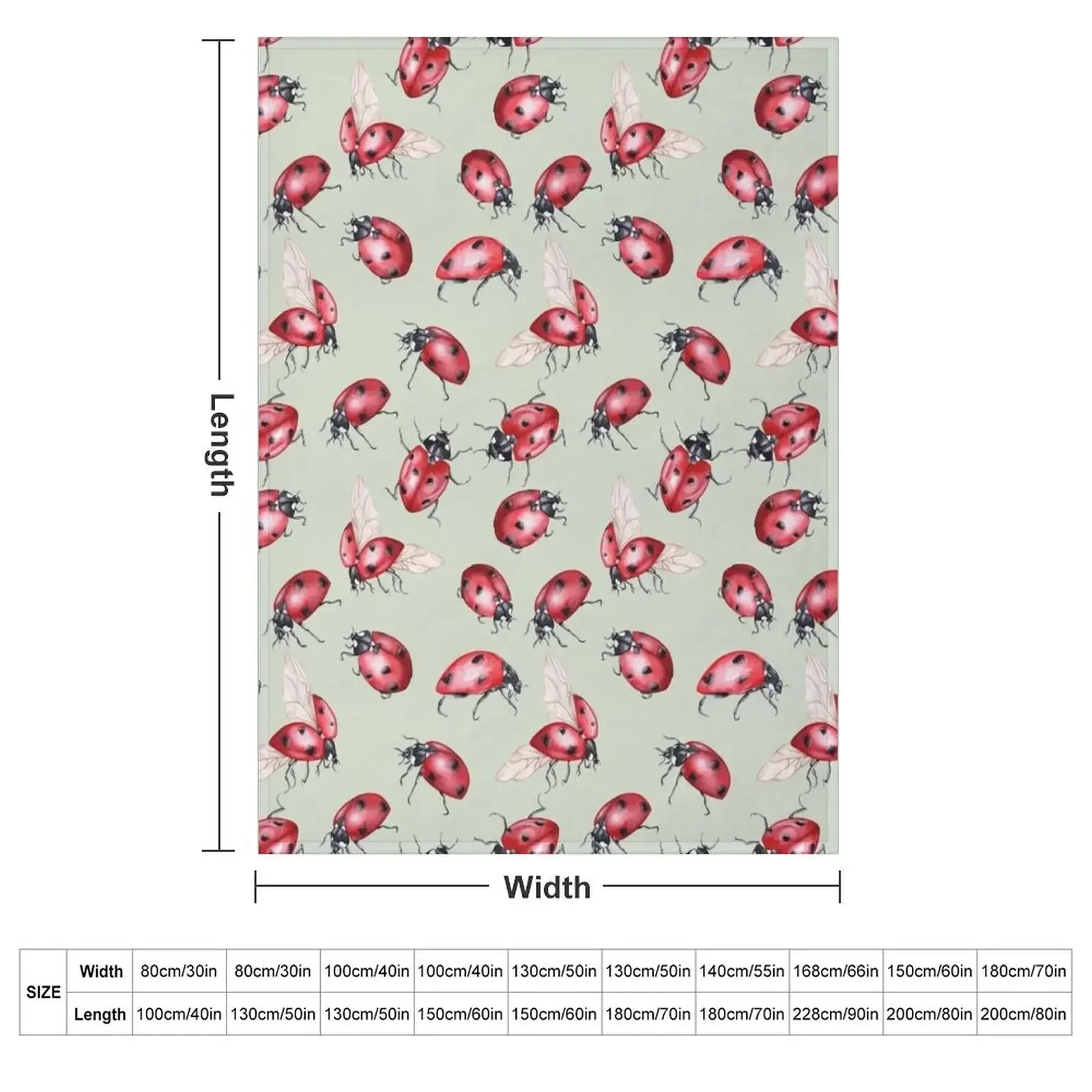 Watercolor ladybug repeating pattern -green Throw Blanket couch cozy soft plush fuzzy picnic outdoor blanket