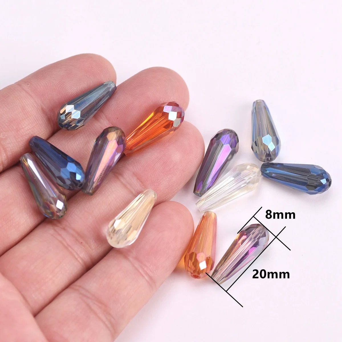 10pcs Colorful Long Teardrop Shape 20x8mm Faceted Crystal Glass Loose Beads For Jewelry Making DIY Crafts Findings