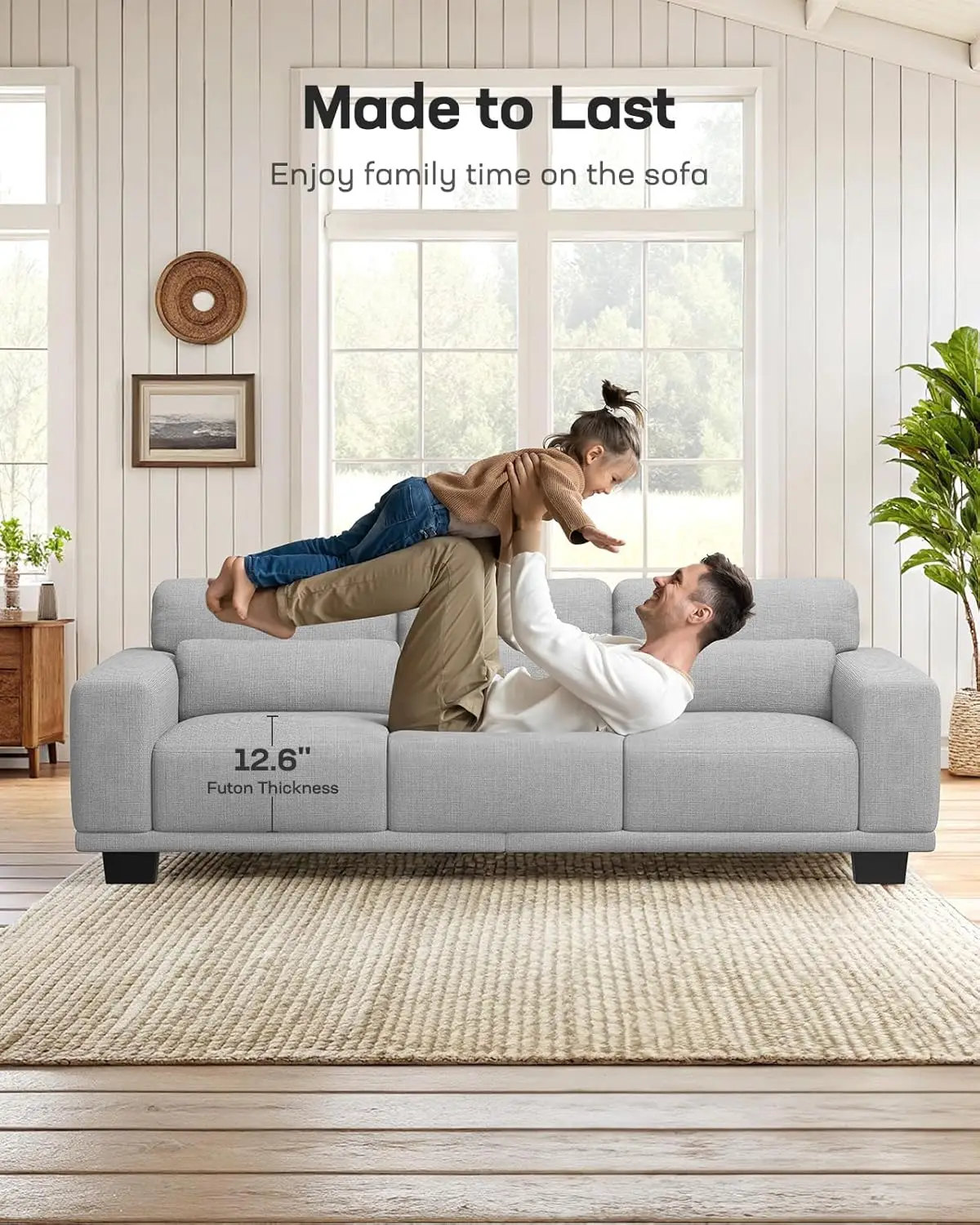 Sofá Moderno de Linho com 3 Lugares e Assento Profundo de 89 Polegadas para Sala de Estar, Quarto, Escritório, Apartamento, Personalizável