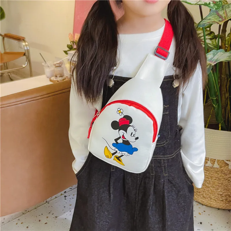 New Mickey Mouse Chest Bags for Children Disney Cartoon Minnie Mouse Casual Shoulder Bag Women Girls Mini Phone Storage Bag