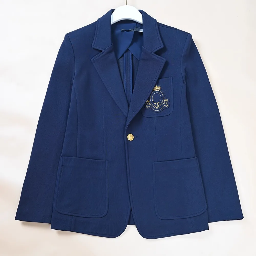 

Женский классический пиджак в британском стиле, приталенный, с эмблемой, весенне-осенний, модный деловой вариант, с длинным рукавом, на одной пуговице