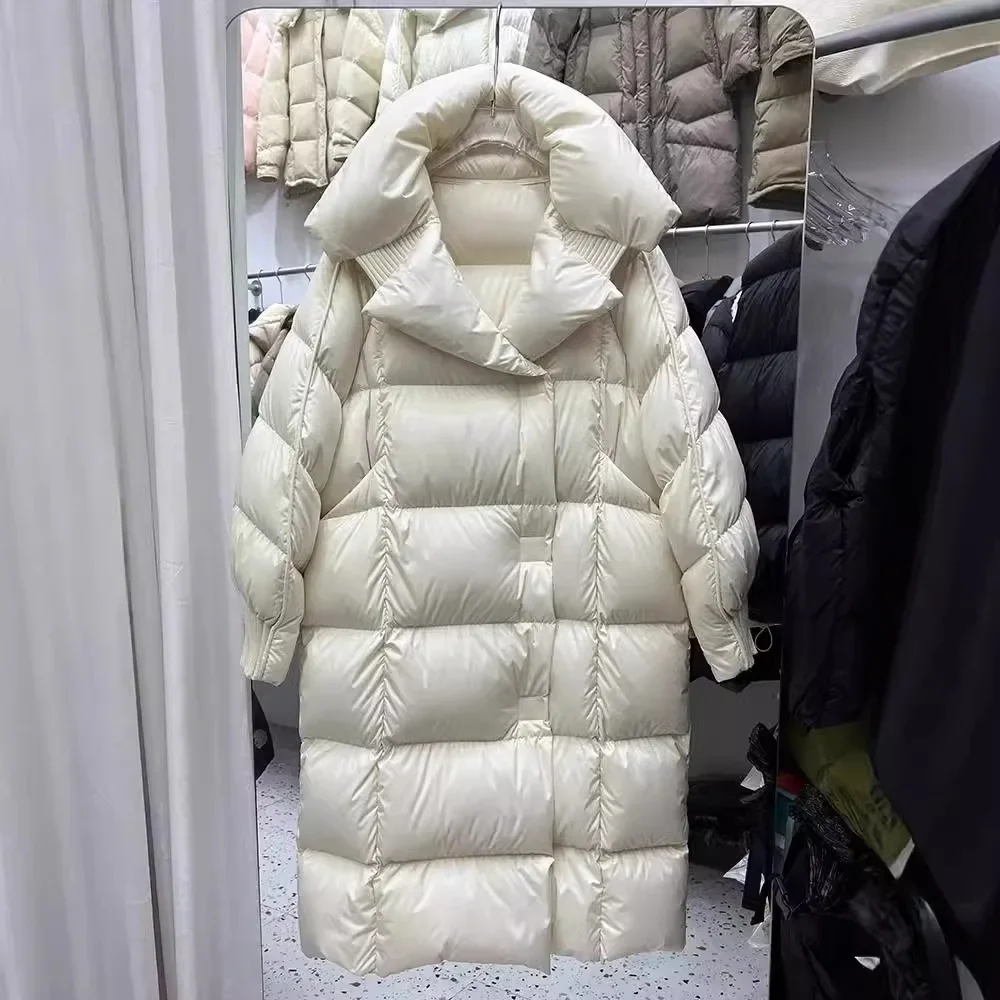 2024 Winter Simple Thick Loose Long White Duck Down Jacket for Women