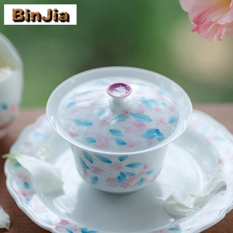 

100 мл Ручная роспись Труба Цветок виноградной лозы Гавань Чайная варенья ручной работы Чайная миска с крышкой Набор для приготовления чая Крышка Миска Посуда Подарок