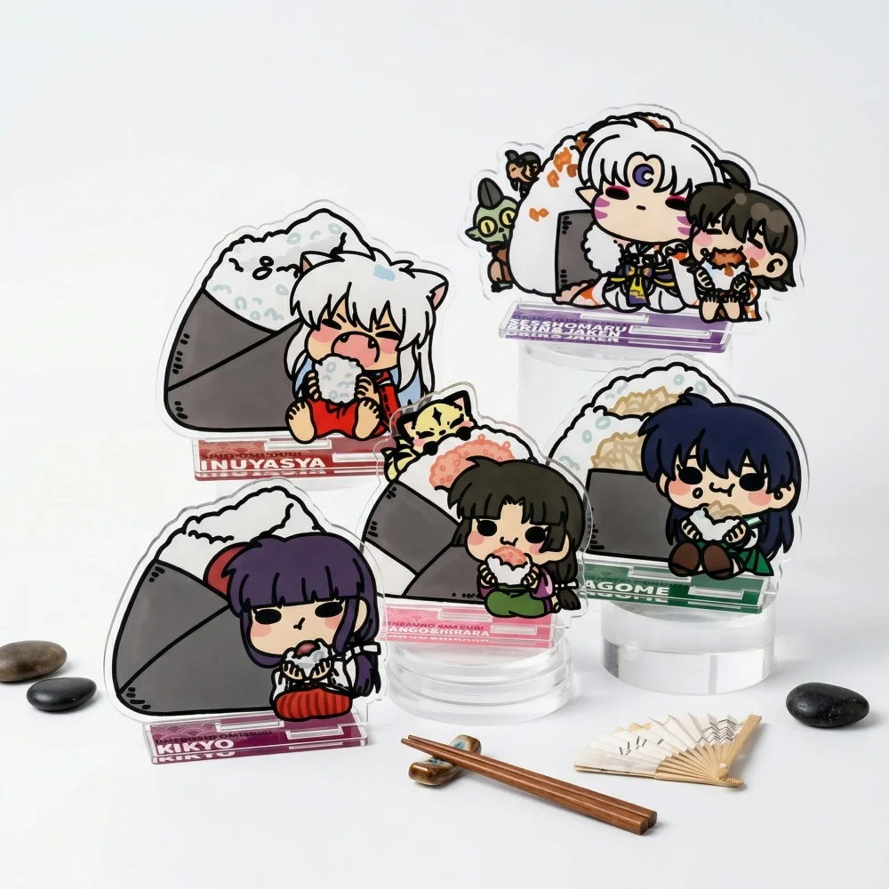 Anime Inuyasha Acrylic Stand Keychain Sesshomaru Kagome Kikyo Naraku Sango Miroku Shippo Koga Kagura Onigiri Chibi Figure Key
