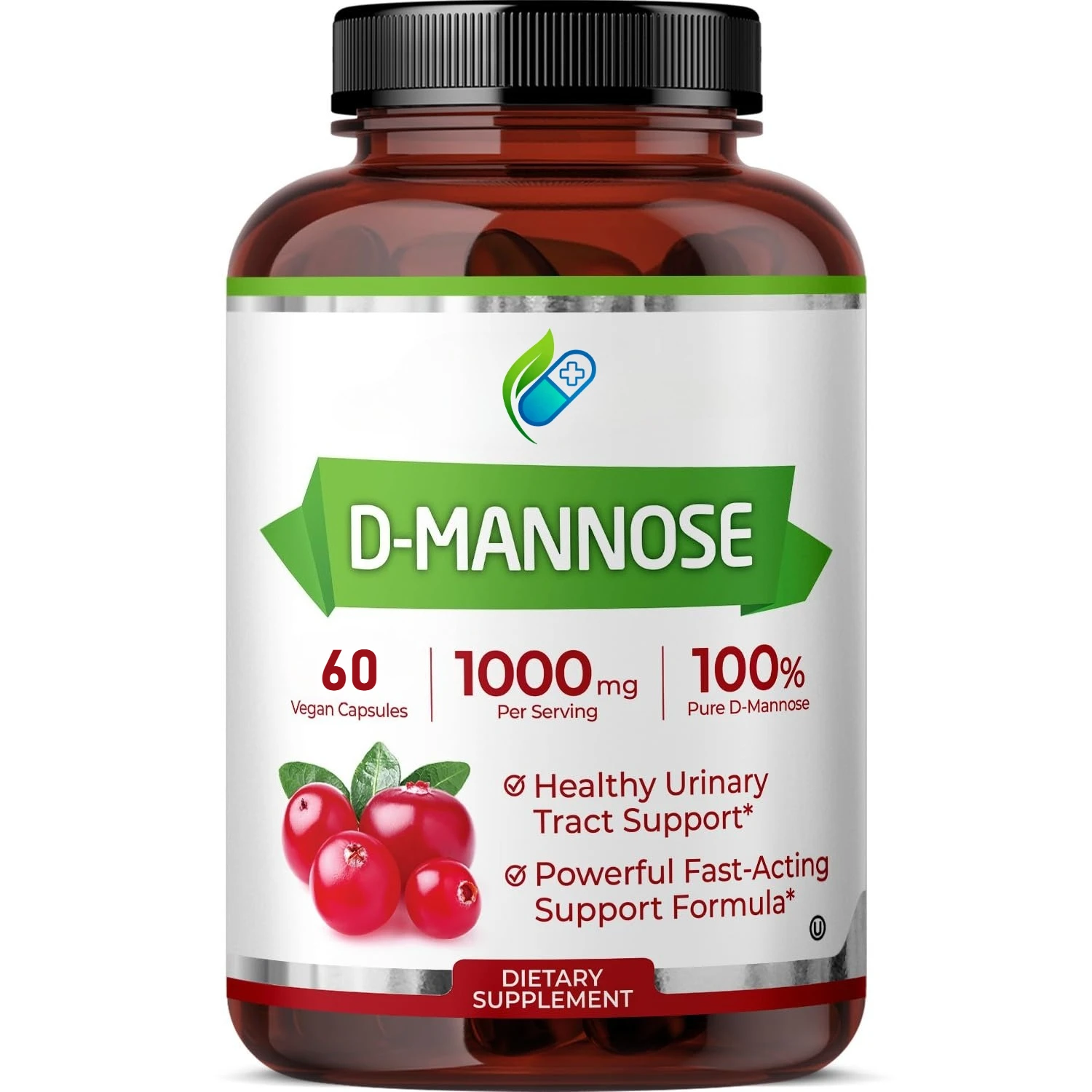 D-Mannose Capsules - with 1000mg Cranberry Extract - Cleanses, Detoxifies, Supports Urinary Tract Health