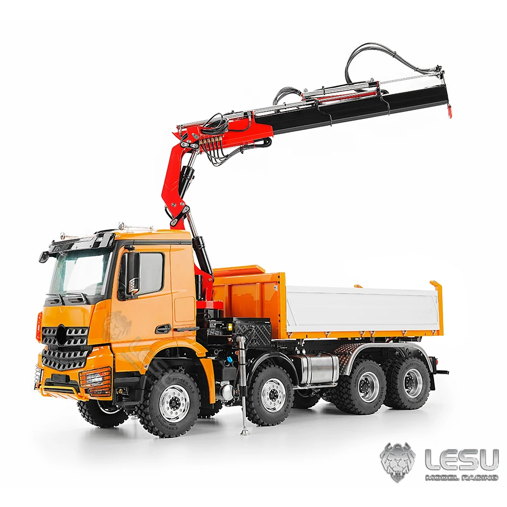 8*8 LESU 1/14 RC Hydraulic Crane Dump Truck 3348 Remote Control 3-Way Metal Dumper Tipper 2 Speeds Car Model Light Sound Set