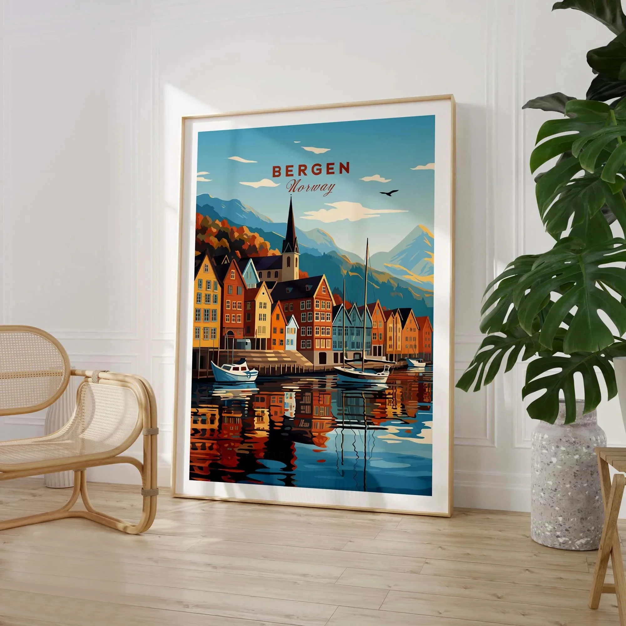 Bergen Norway Print Travel Poster Wedding Anniversary Gift Best Gift for Her Canvas Painting Wall Art Gift Fashion Home Decor