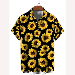 Camisa hawaiana de manga corta para hombre, Tops con estampado 3D de flores de girasol, ropa de calle de moda, camisa informal de verano, camisetas gráficas