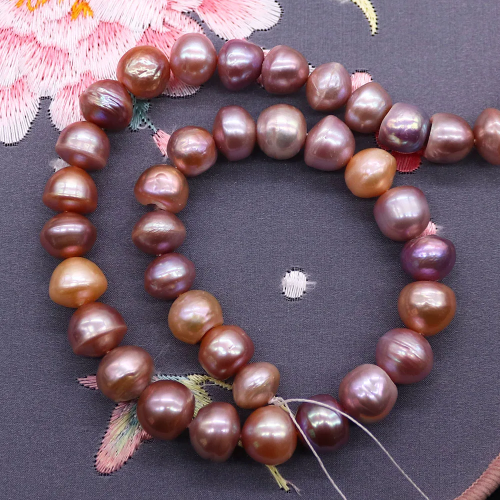 

11x11mm Natural Cultured Pearl Edison Crumpled Pearl Beads Purple Straight Holes Loose Bead 1 Strand For DIY Woman Necklace Gift