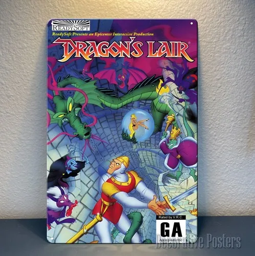 Dragon's Lair Retro Video Game Metal Poster - 8x12inch (20x30cm) Sign  -aluminum