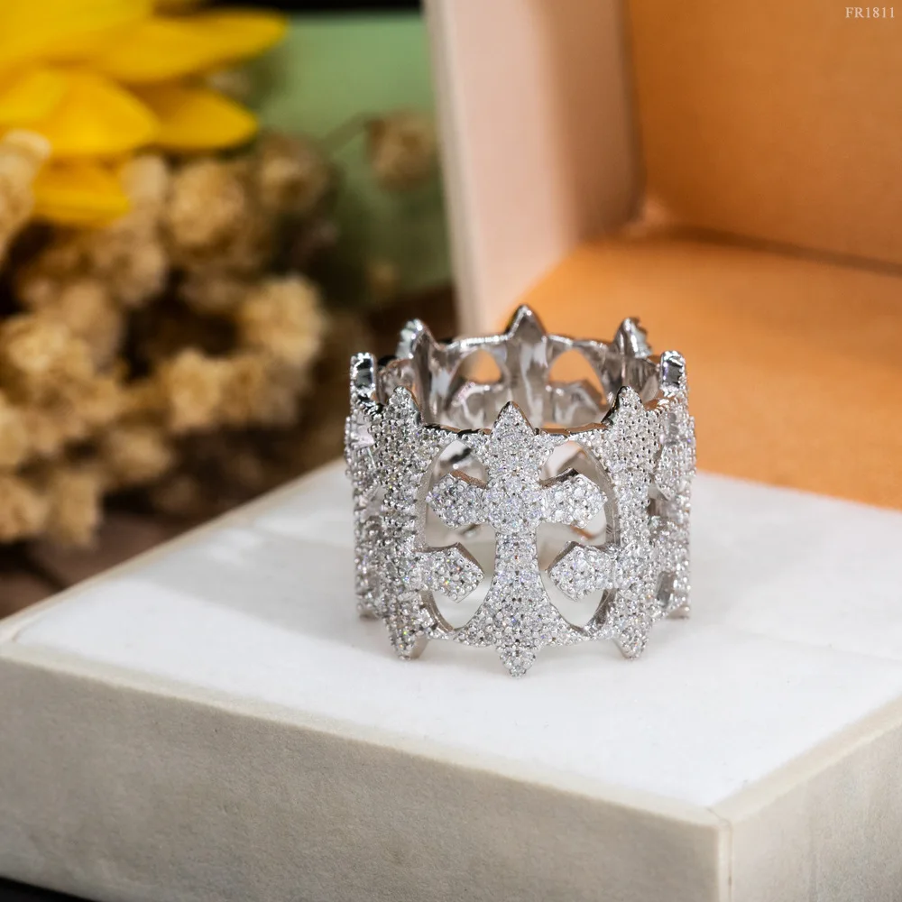 

S925 Silver D Color Moissanite Ring, Unisex Hip Hop Band Jewelry Gift for Men & Women