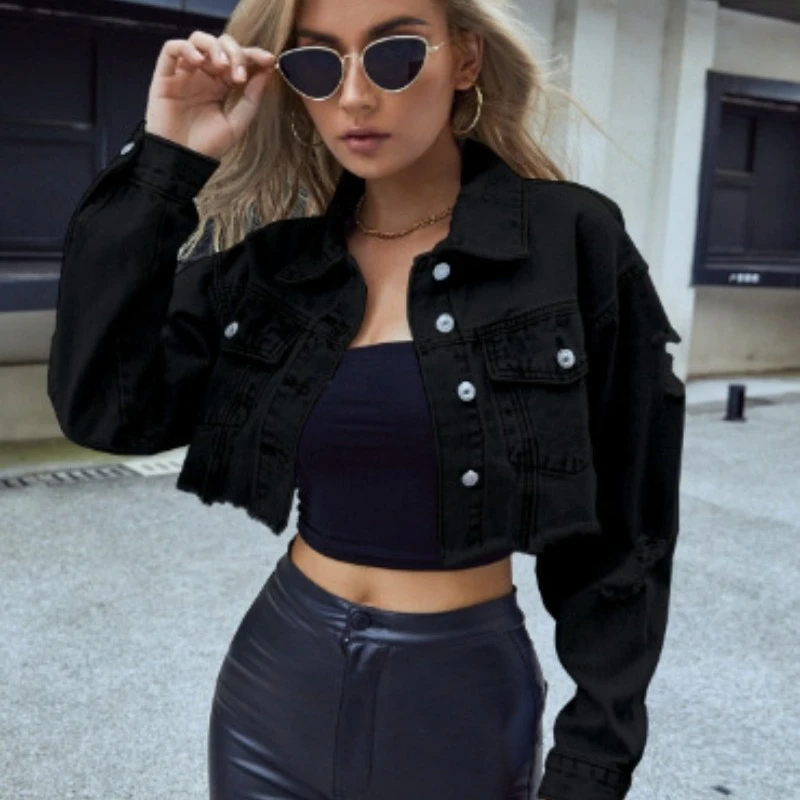 Women  New Casual  Pocket  Design  Fashion  Loose  Autumn   Loose  Autumn/Winter  Long Sleeve  Hundred  Short  Denim  Collar