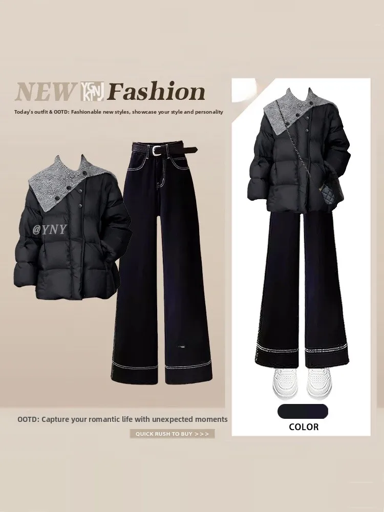 

Большой размер, корейское вязаное хлопковое пальто с запахом, женское зимнее свободное универсальное теплое верхнее пальто, джинсовый комплект