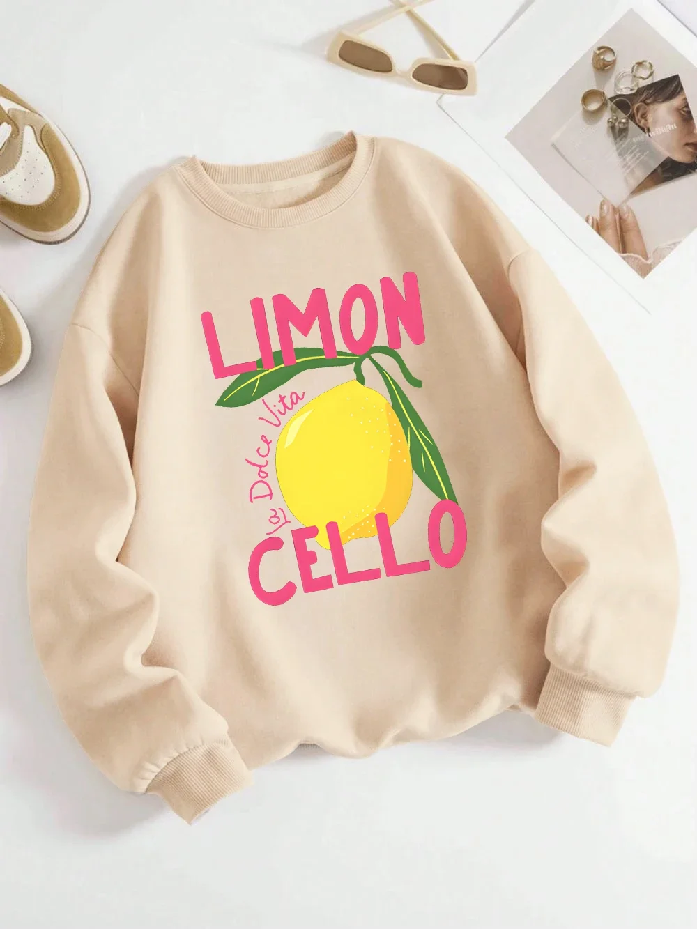 Sudadera con capucha con estampado de limon violonchelo La Dolce Vita para mujer, sudadera cómoda básica, jersey cálido, sudadera con capucha de otoño e invierno 2025
