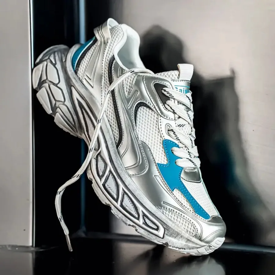 

Модные кроссовки на массивной подошве в стиле Dad Sneakers, повседневная спортивная обувь с эффектом потертости, персонализированным пэчворком и цветовыми блоками для подростков