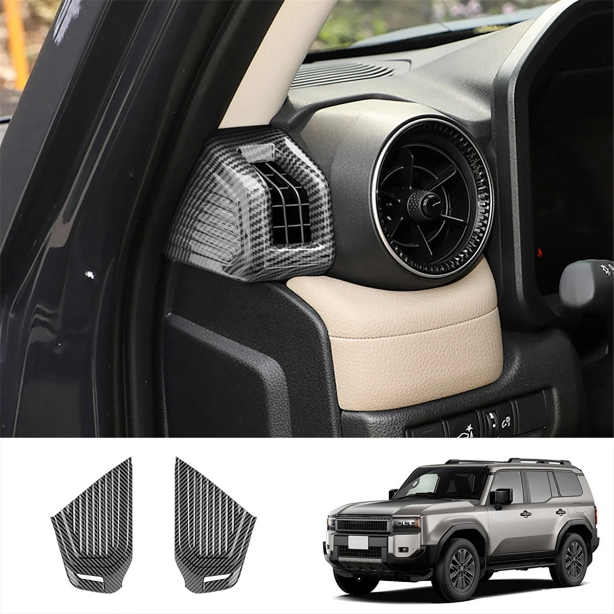 Car Dashboard Air Conditioning Outlet Frame Air Outlet Trim Sticker for Prado LC250 2024 Carbon Fiber