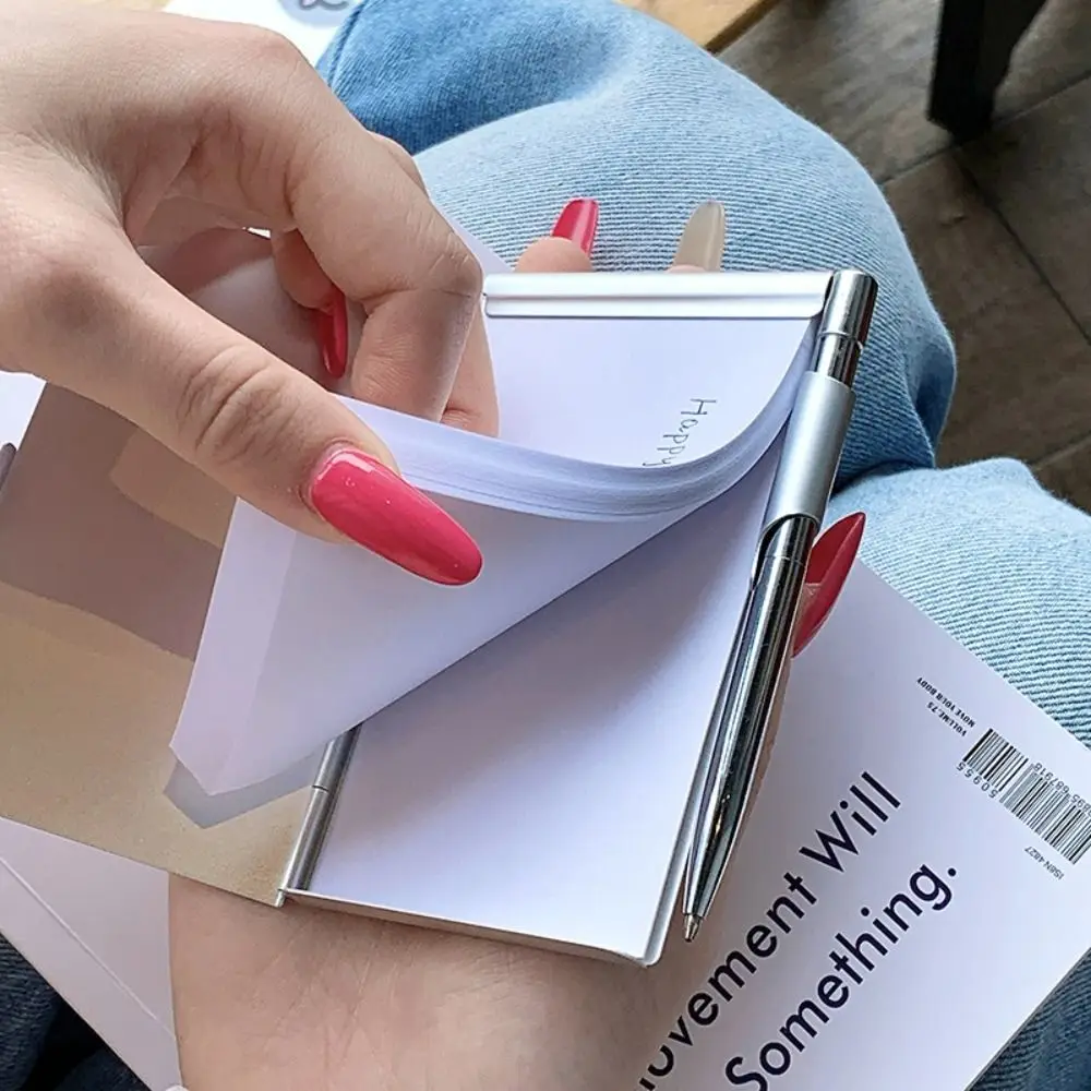 Refillable Paper Pocket Notebook Pen Holder Lightweight Design Travel Notepad Portable Size Aluminum Cover Portable Notebook