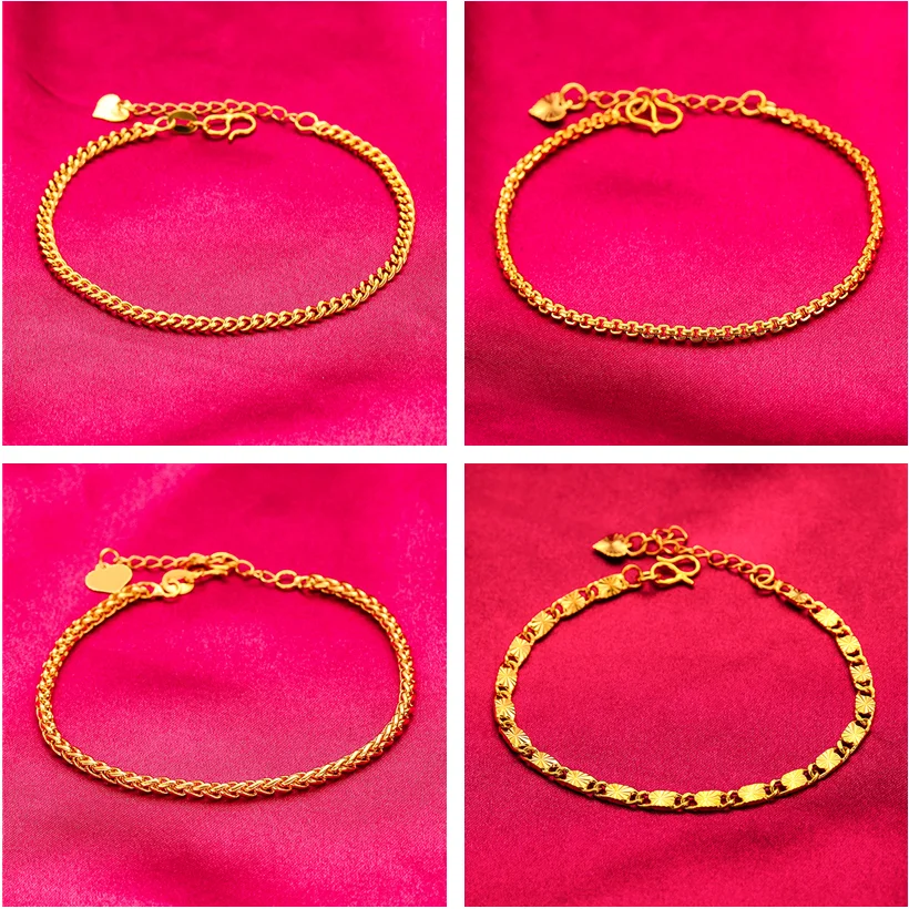 Long Lasting Color Thick Gold Plated Chopin Twist Charms Bracelet Women's Hand Chain Link Original Fashion Jewelry