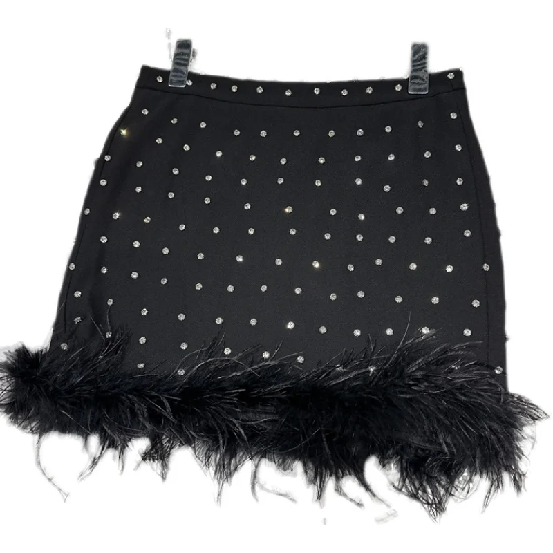 Faionable ort Wrap Skirt Women's  Diamond Bead Embellied Bouillabaisse Sle Ele Ladylike A-Line Skirt