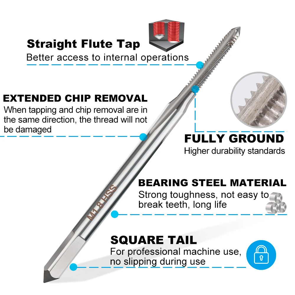 CMCP Metric Tap 1pc HSS 6542 Thread Tap M1 M1.2 M1.4 M1.6 M1.7 M1.8 Mini Tap Drill Bit Straight Flute Machine Screw Tap