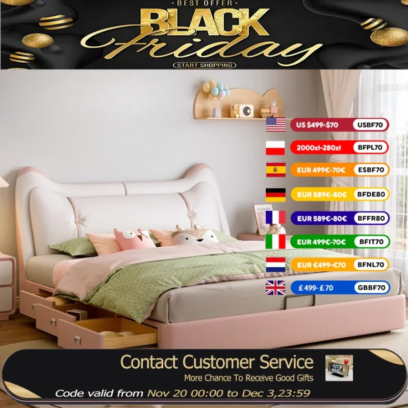 

Nordic Europe Sleeping Kids Beds Boys Headboard Bedroom Princess Children Beds Design Safety Cama Infantil Kids Furniture