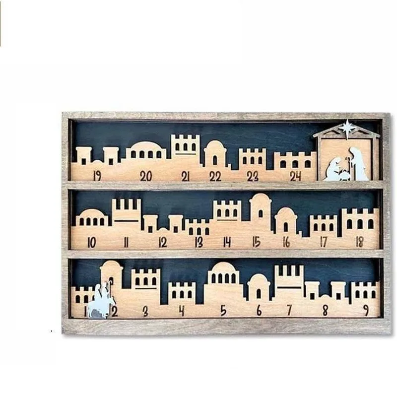 

Деревянный многослойный рождественский адвент-календарь, обратный отсчет на Рождество, религиозное праздничное украшение, подарочная коробка